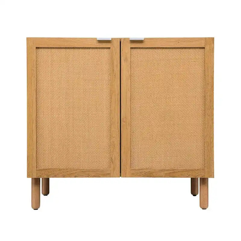 Brauner 2-türiger Schrank mit Rattaneinsätzen