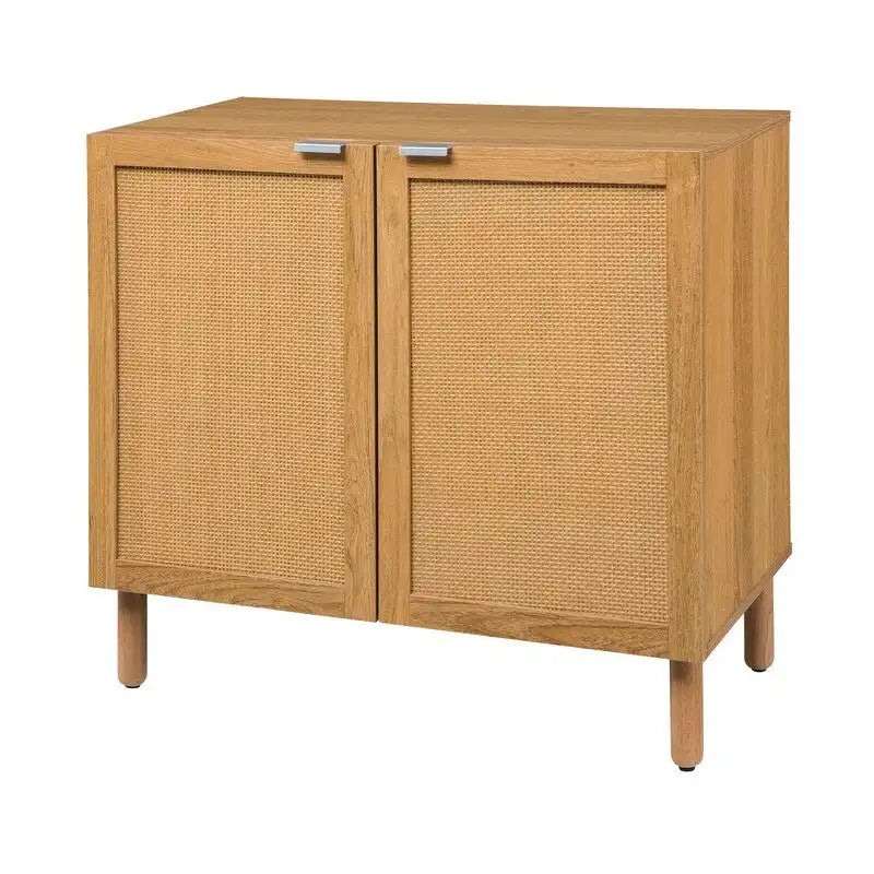 Brauner 2-türiger Schrank mit Rattaneinsätzen