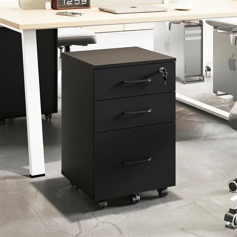 File Cabinet with Lock3 Drawer Wood Rolling - 15D x 15W x 26H