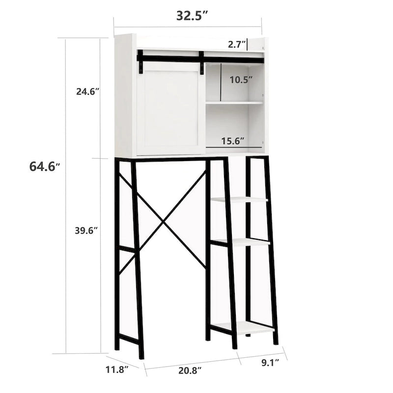 Badezimmer-Über-der-Toilette-Schrank mit Schiebe-Scheunentür und Regalen