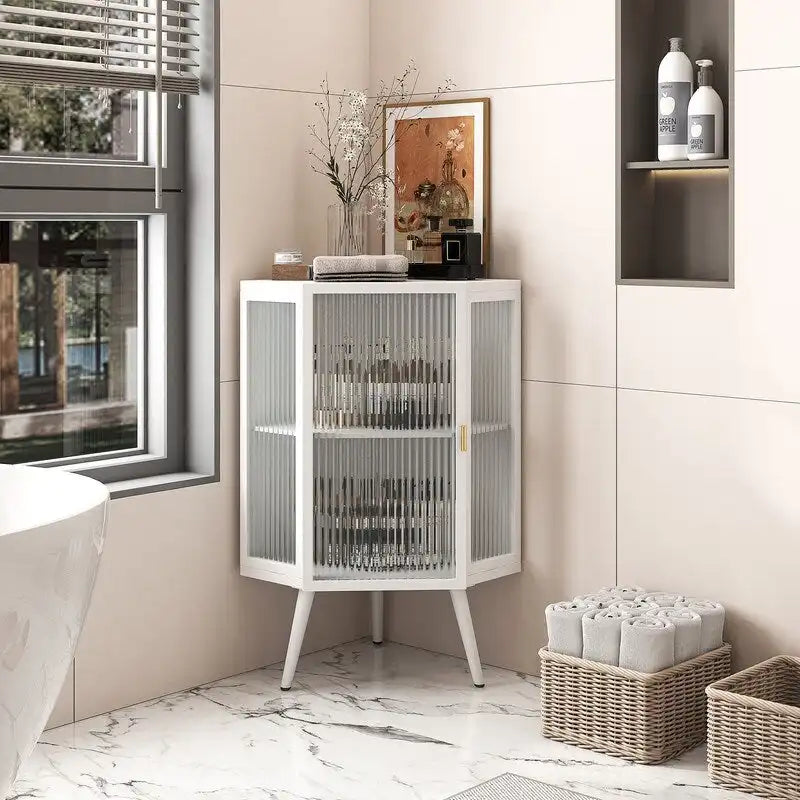 Moderner Badezimmer-Eckschrank mit 56,5 cm und Türen aus gehärtetem Glas