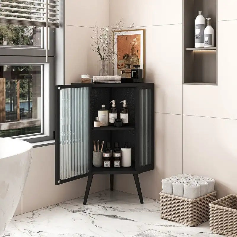 Moderner Badezimmer-Eckschrank mit 56,5 cm und Türen aus gehärtetem Glas