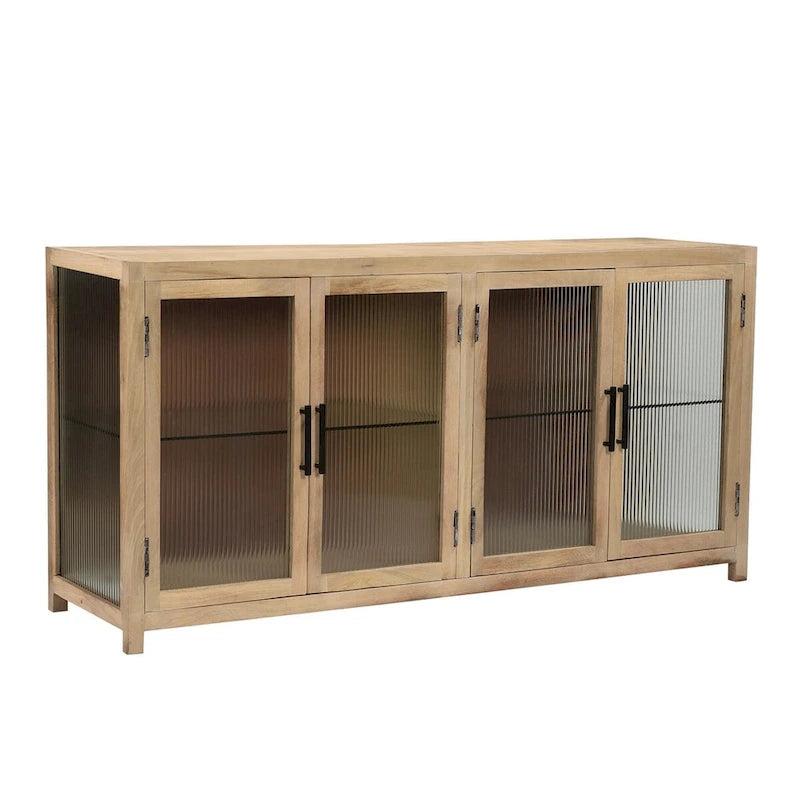 Sideboard aus Mangoholz mit geriffelten Glastüren